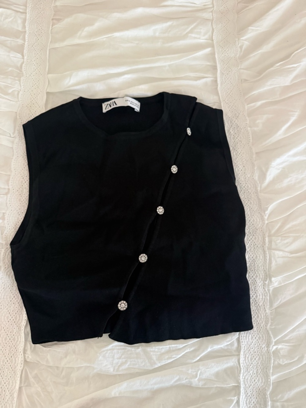 Zara Black Sleeveless Top with Crystal Embellishments